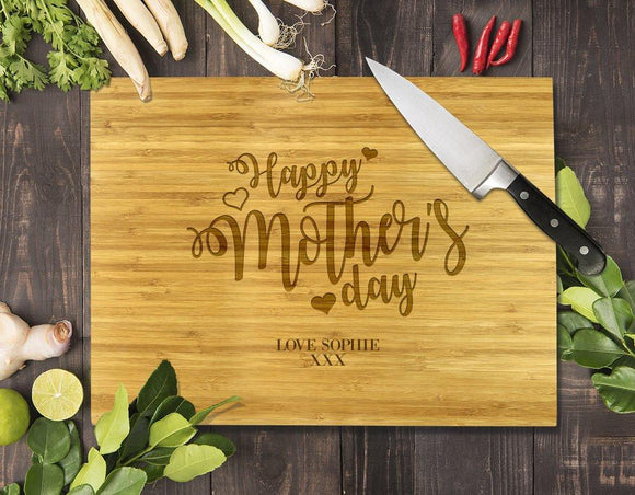 Heart Happy Mother's Day Bamboo Cutting Board 8x11