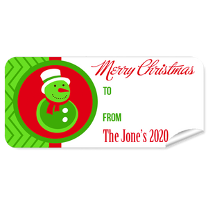 Green Snow Man Christmas Labels 27pk