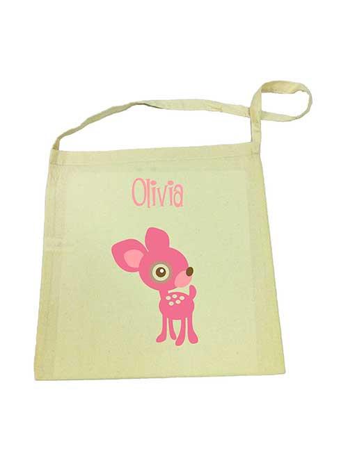 Pink Deer Calico Tote Bag