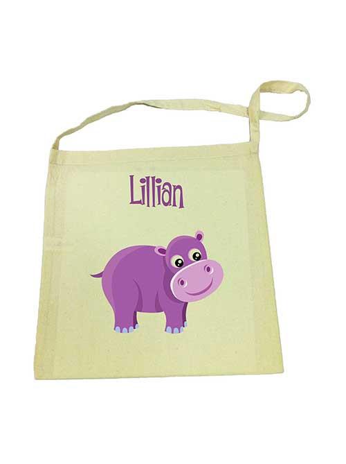 Purple Hippo Calico Tote Bag