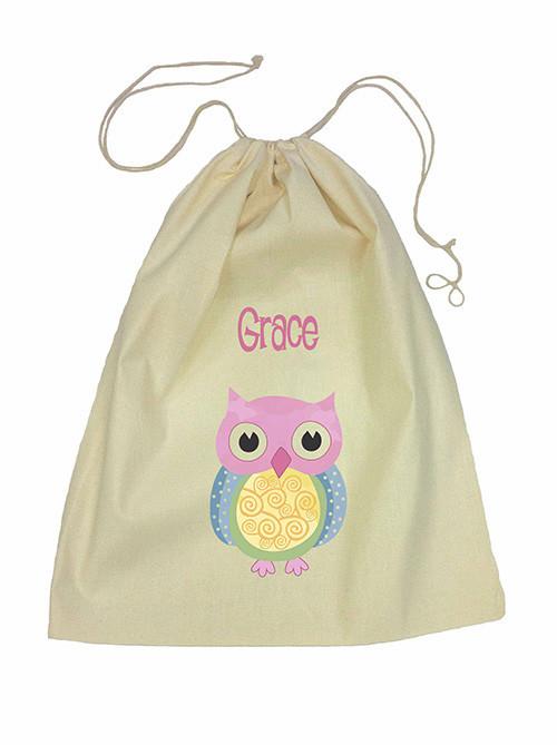 Pink Owl Bag Drawstring