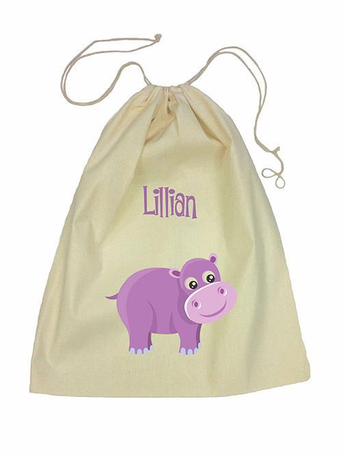 Purple Hippo Bag Drawstring