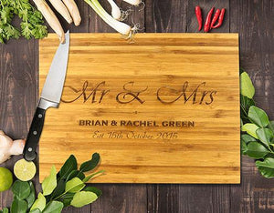 Mr & Mrs Bamboo Cutting Board 8x11"