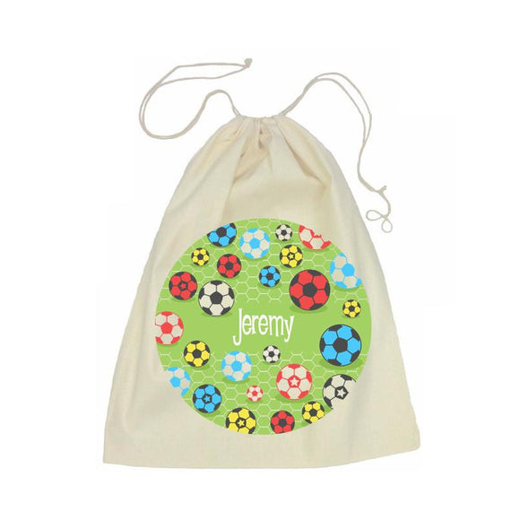 Soccer Calico Drawstring Bag