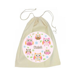 Owl Calico Drawstring Bag