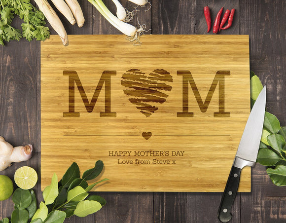 Mum Heart Bamboo Cutting Board 12x16