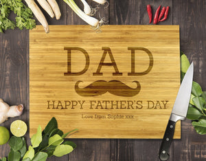 Dad Moustache Bamboo Cutting Board 8x11"