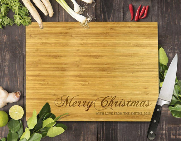 Merry Christmas Bamboo Cutting Board 8x11