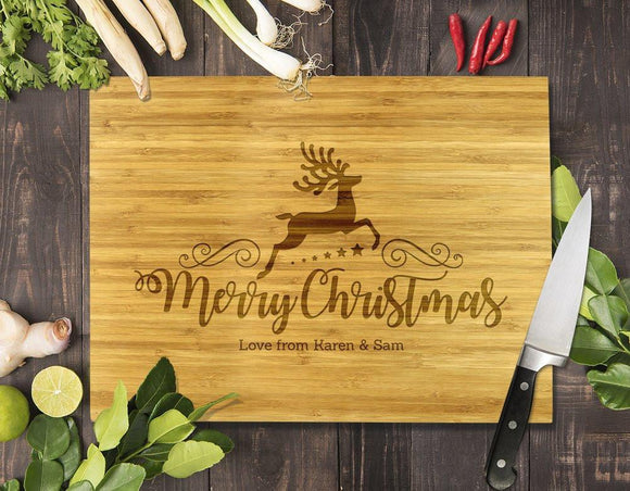 Reindeer Christmas Bamboo Cutting Board 8x11