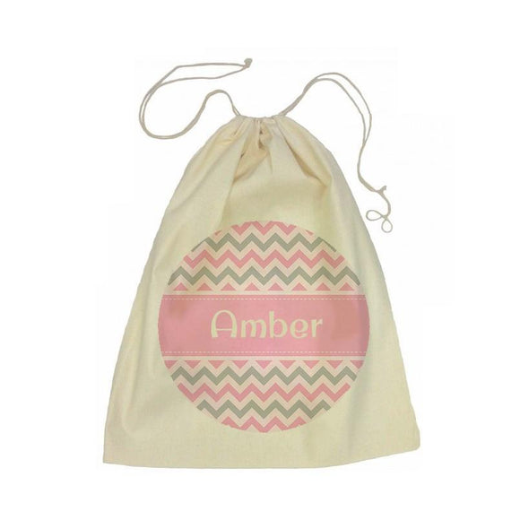 Chevron Drawstring Calico Tote Bag