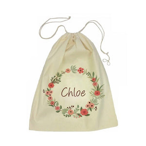 Flower Wreath Drawstring Calico Tote Bag