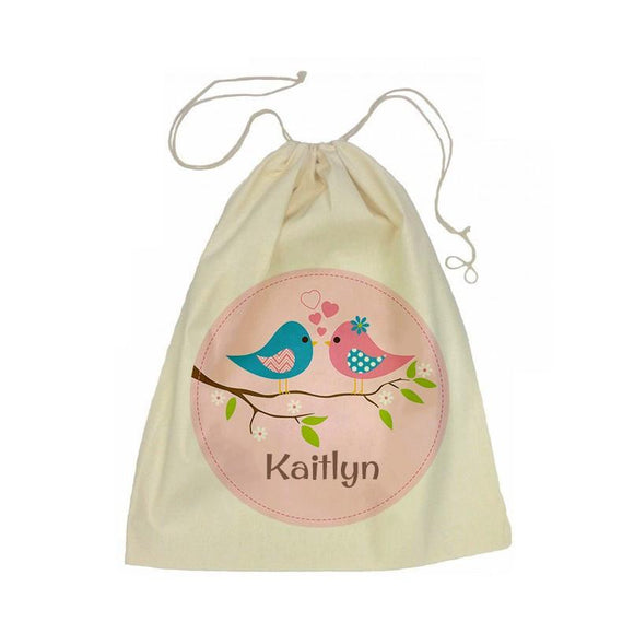 Two Birds Drawstring Calico Tote Bag