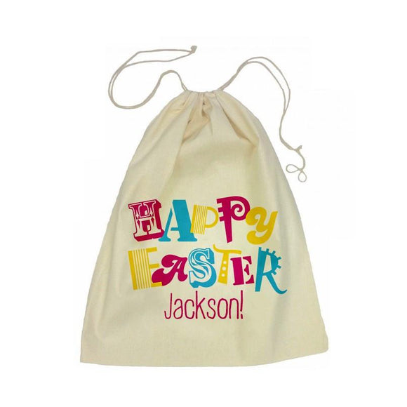 Happy Easter Calico Drawstring Bag