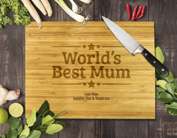 World's Best Mum Bamboo Cutting Board 12x16