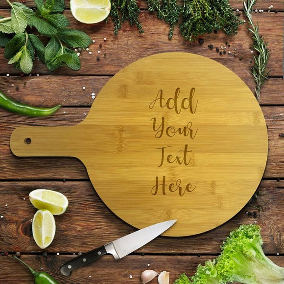 Add Your Own Message Round Bamboo Serving Board