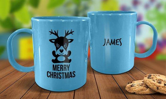 Cute Reindeer Plastic Christmas Mug - Blue