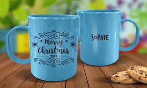 Merry Christmas Plastic Christmas Mug - Blue