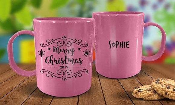 Merry Christmas Plastic Christmas Mug - Pink