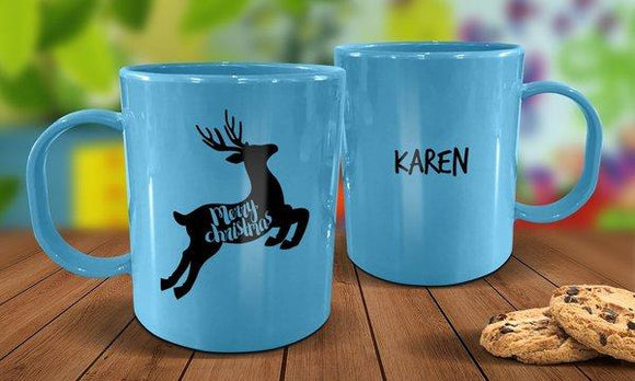 Reindeer Plastic Christmas Mug - Blue