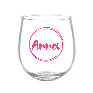 Name in Circle Stemless Wine Glass