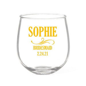 Bridal Party Stemless Wine Glass