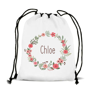 Flower Wreath Drawstring Sports Bag