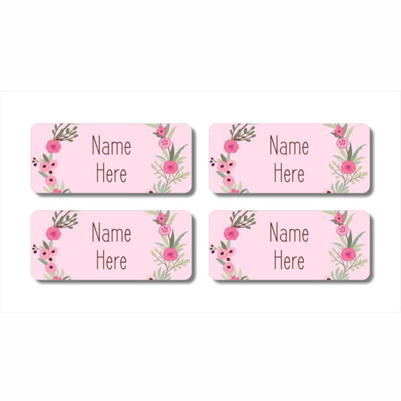 Flower Wreath Rectangle Name Labels 32pk