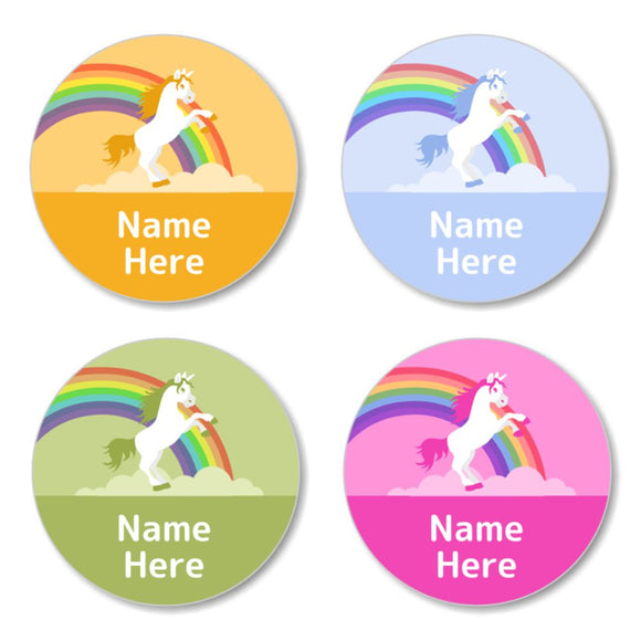 Rainbow Unicorn Round Name Labels 30pk
