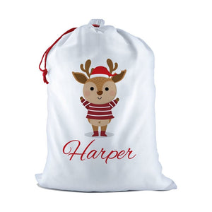 Reindeer White Santa Sack