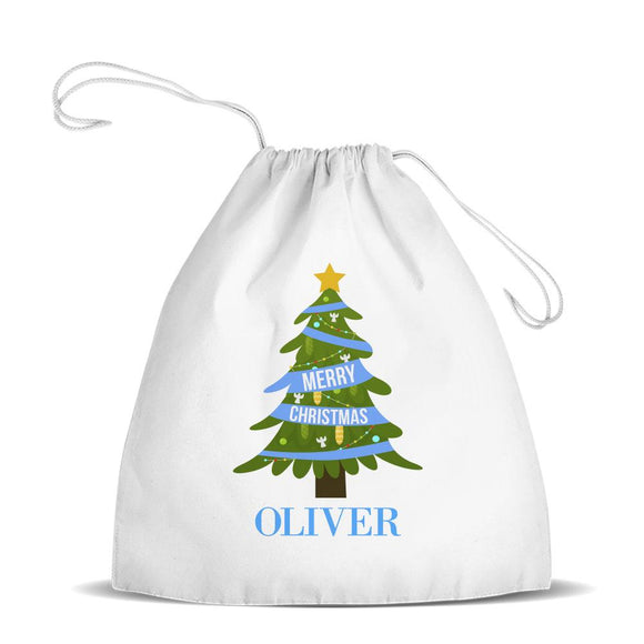 Blue Christmas Premium Drawstring Bag
