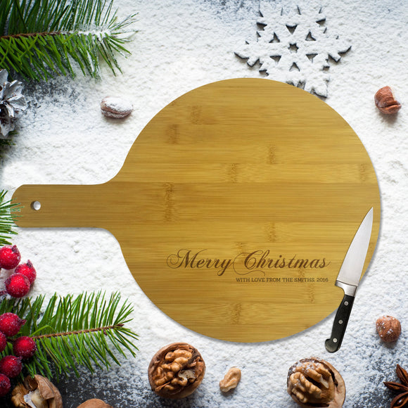 Merry Christmas Round Bamboo Serving Board