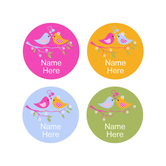 Two Birds Round Name Labels 30pk